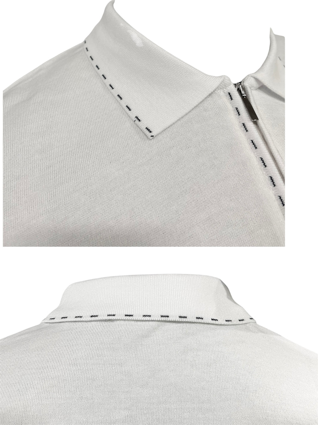 Men’s Premium White Contrast-Stitch Zip Polo Shirt