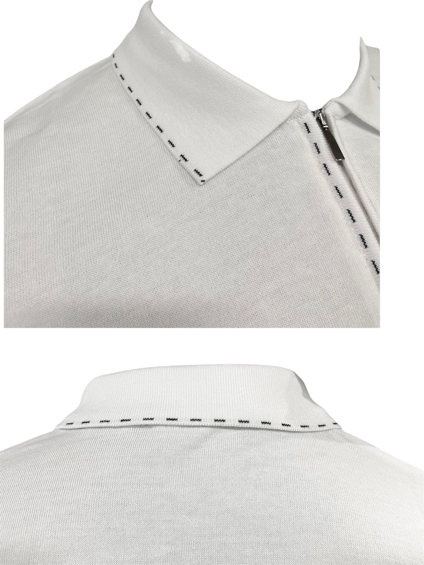 Men’s Premium White Contrast-Stitch Zip Polo Shirt