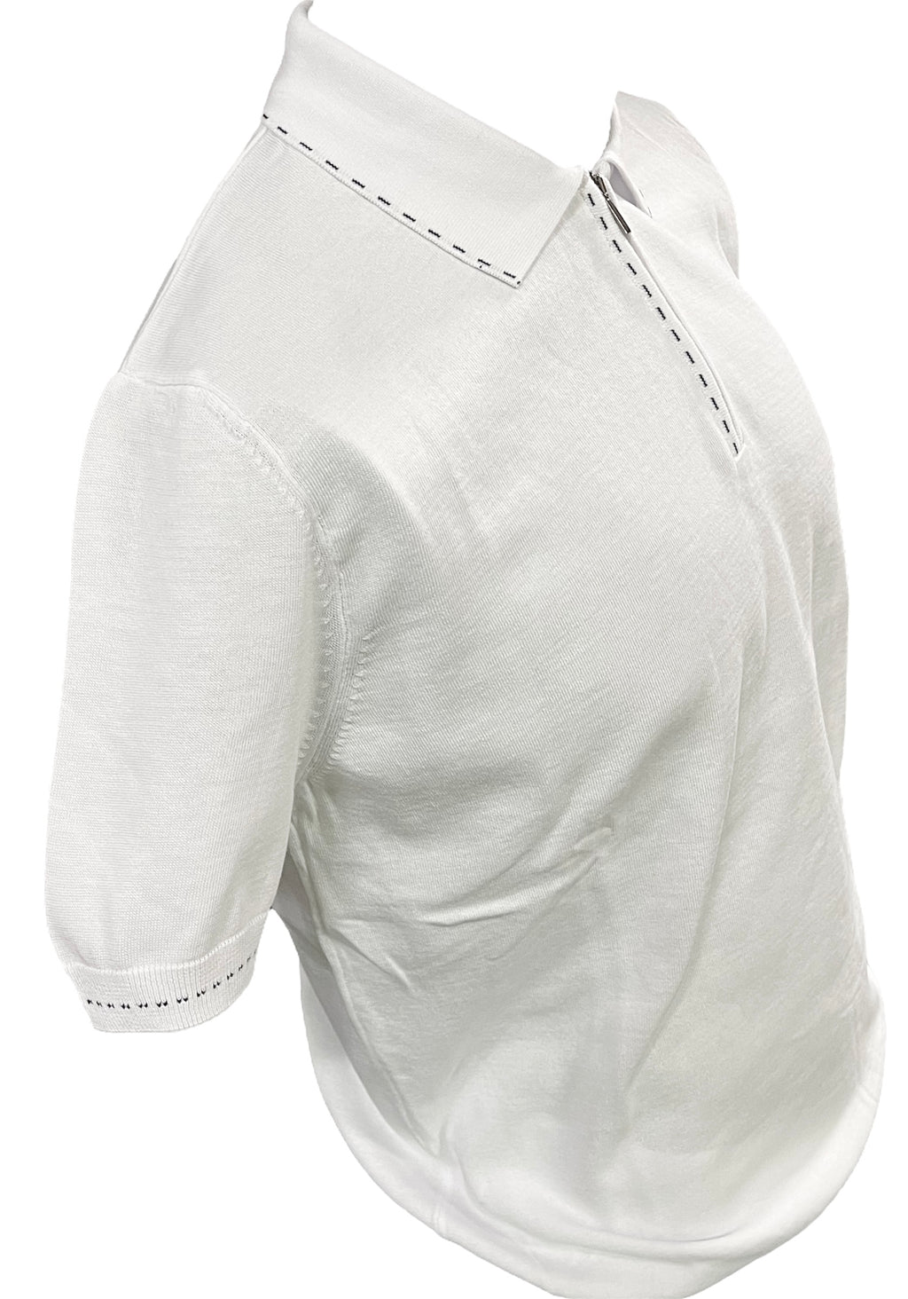 Men’s Premium White Contrast-Stitch Zip Polo Shirt