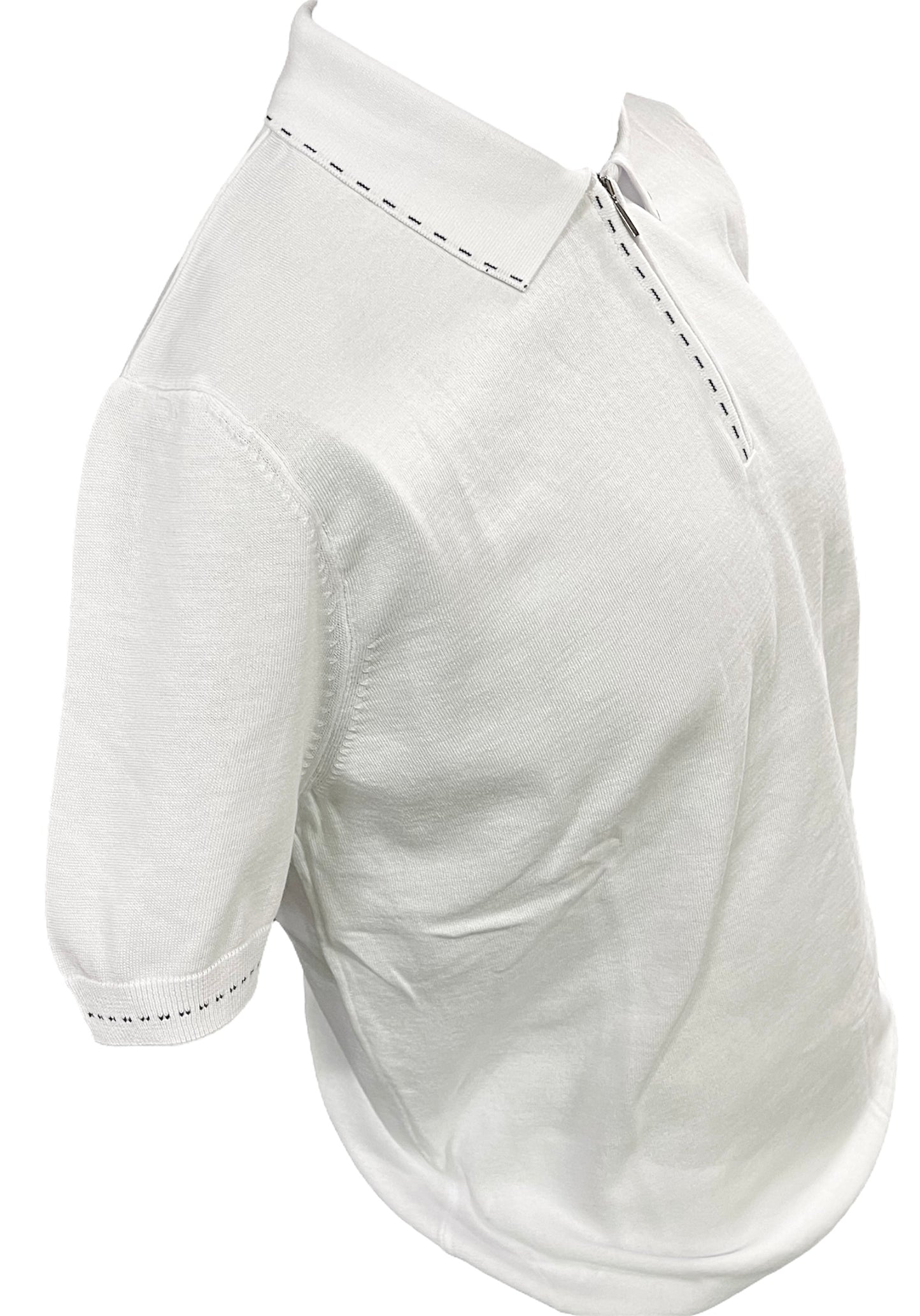 Men’s Premium White Contrast-Stitch Zip Polo Shirt