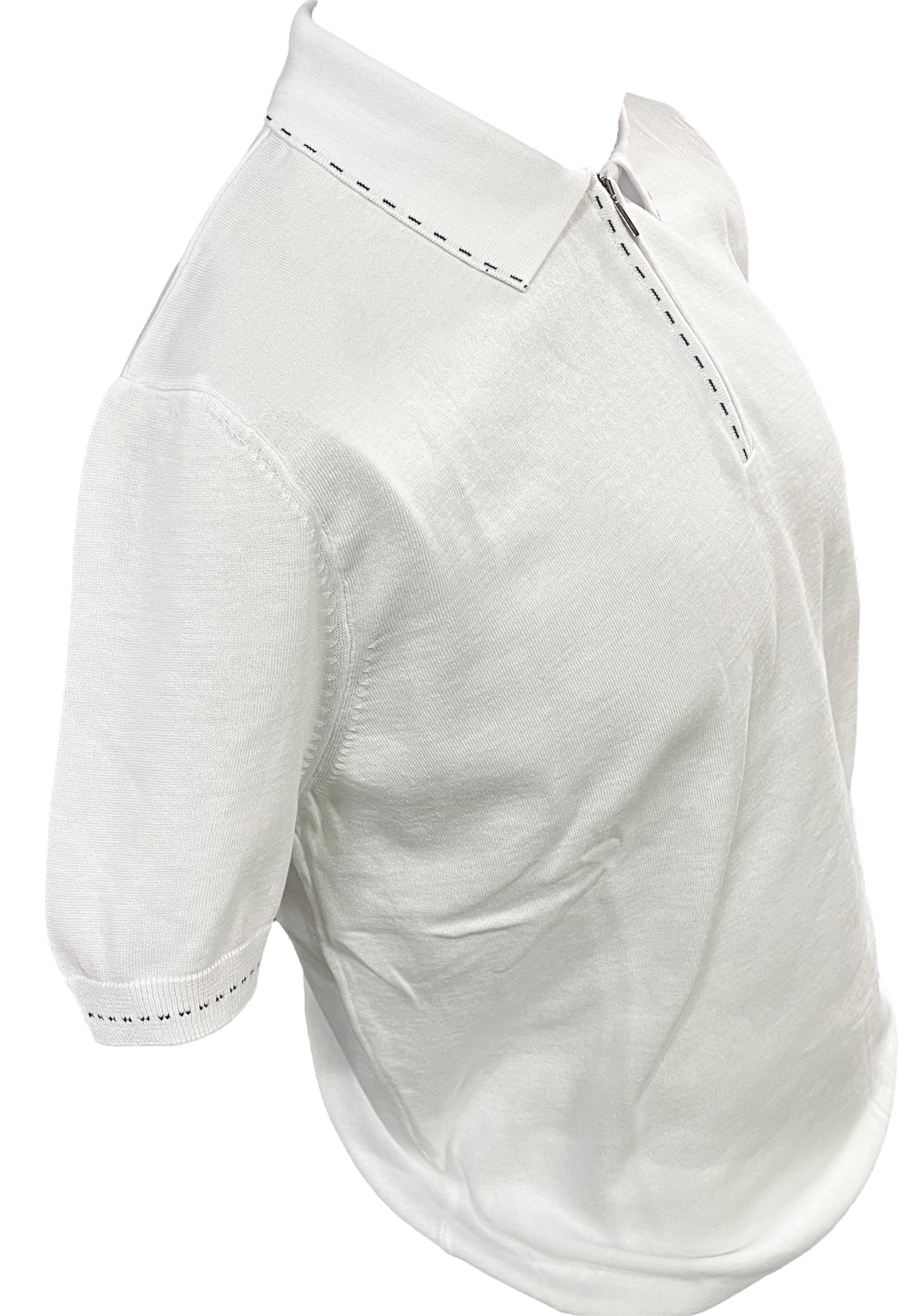 Men’s Premium White Contrast-Stitch Zip Polo Shirt
