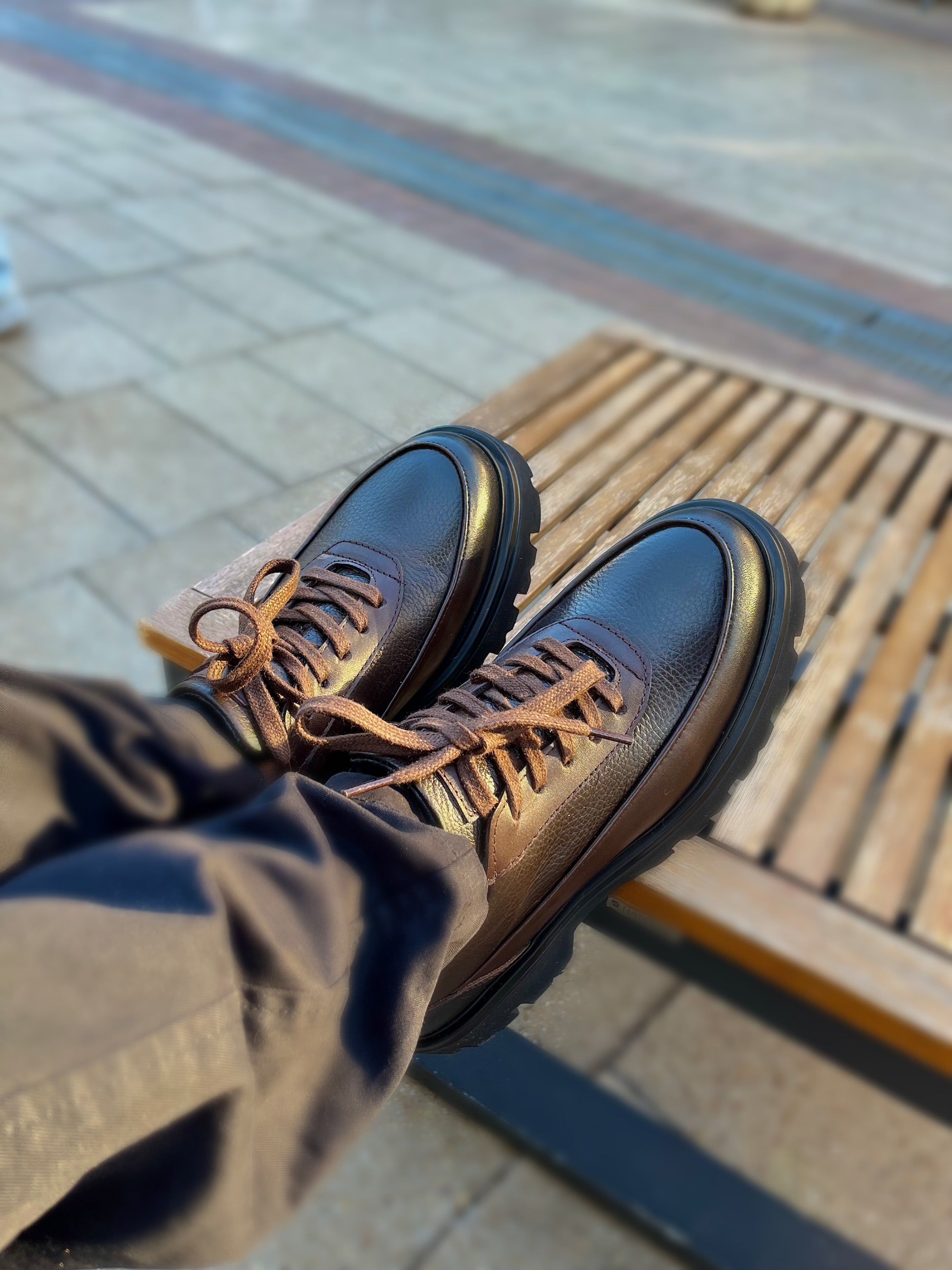 Genuine brown leather lace-up formal