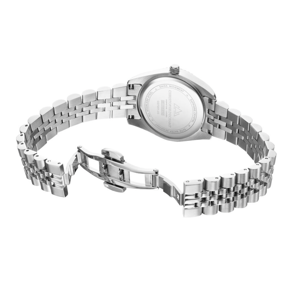 CHRISTOPHE DUCHAMP ÉLYSÉES
SKU: CD7201-10
Light Blue Mother of Pearl dial, silver strap & case.