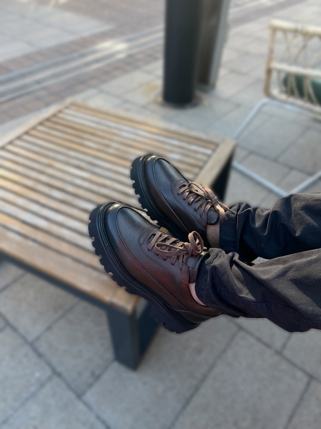 Genuine brown leather lace-up formal