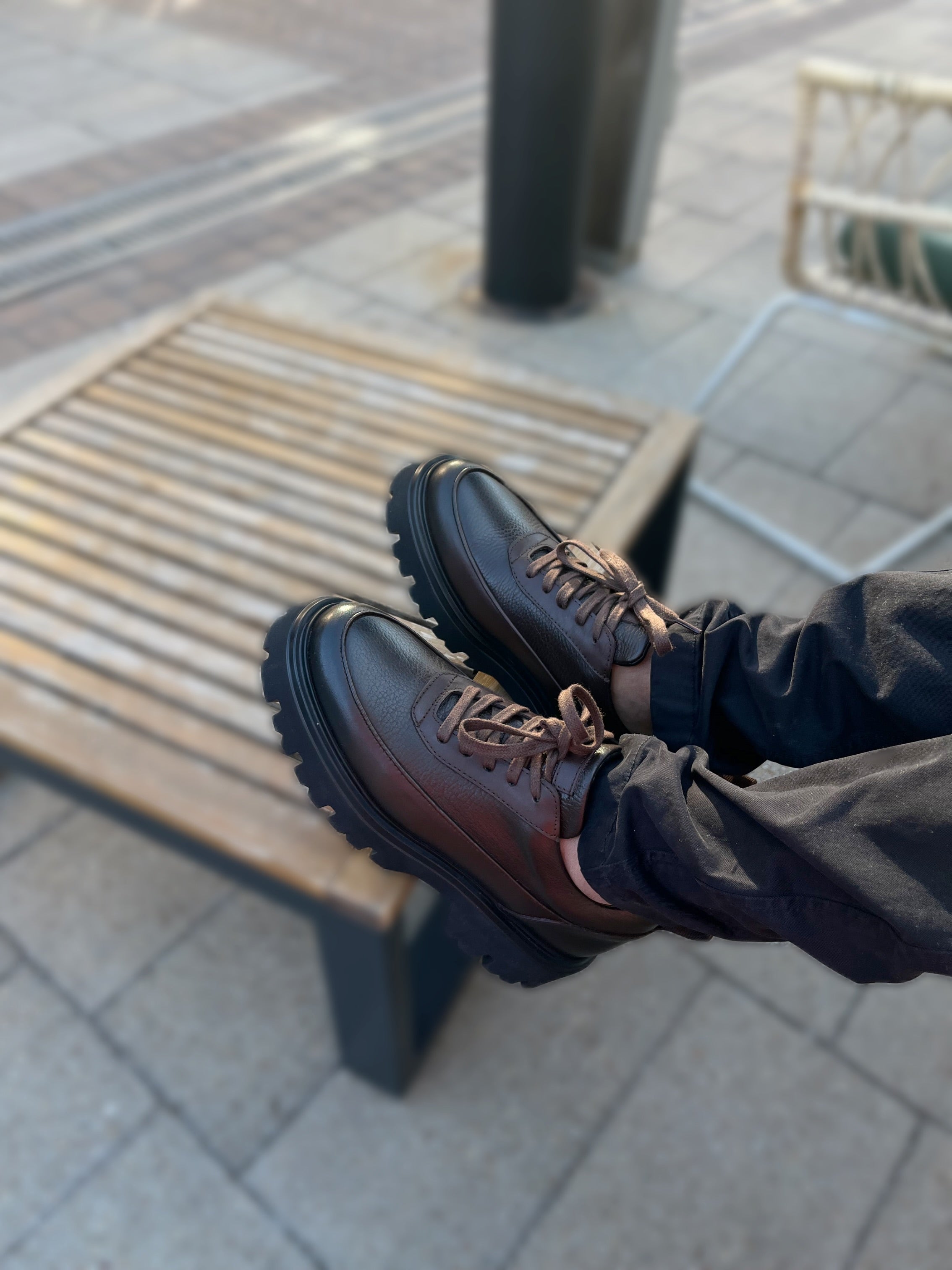 Genuine brown leather lace-up formal