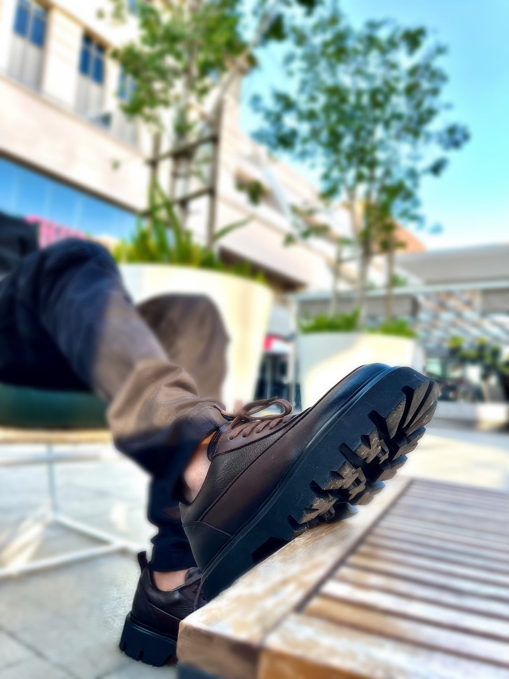 Genuine brown leather lace-up formal