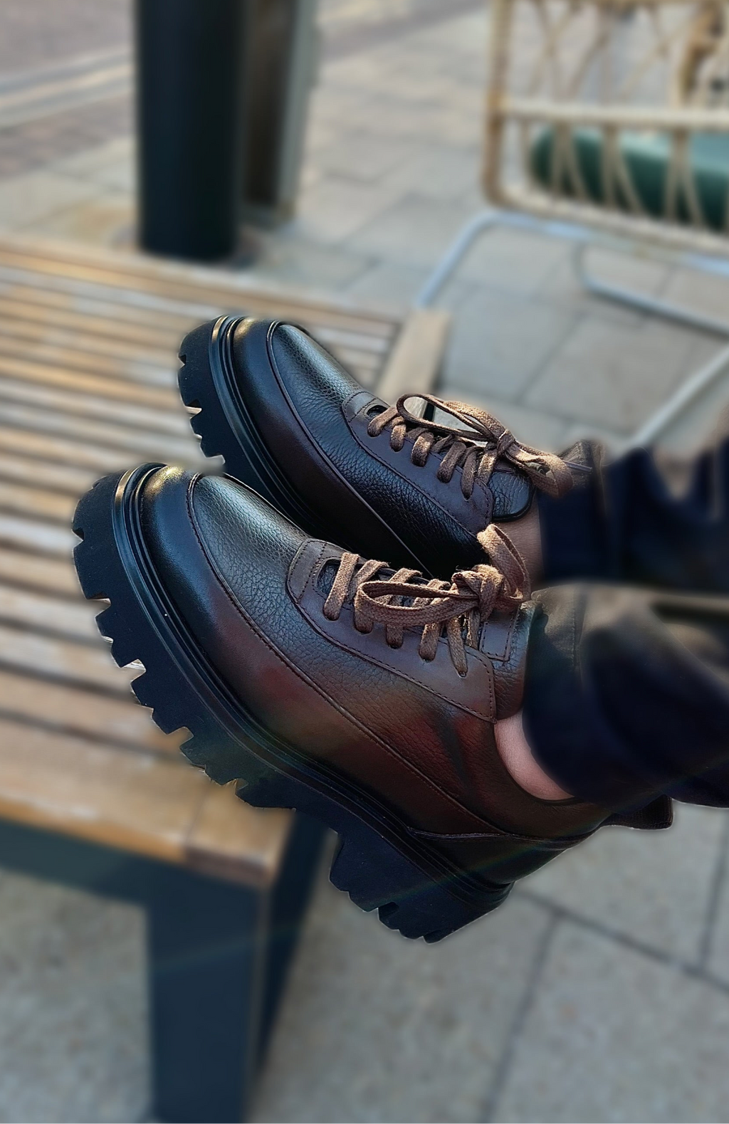 Genuine brown leather lace-up formal