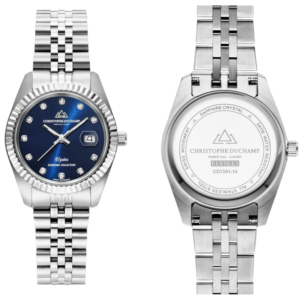 CHRISTOPHE DUCHAMP ÉLYSÉES

Blue Sunray dial, silver strap & case.