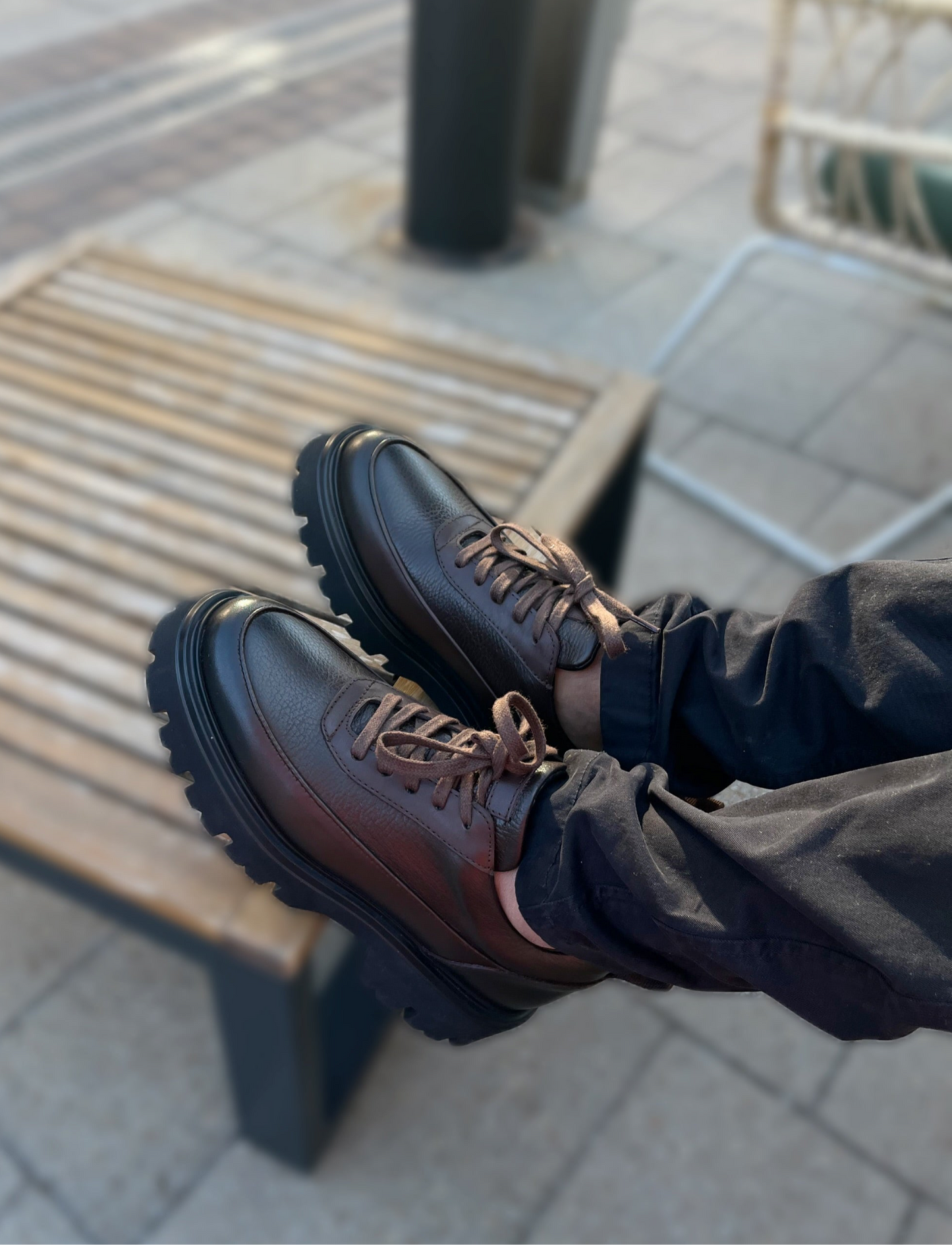 Genuine brown leather lace-up formal