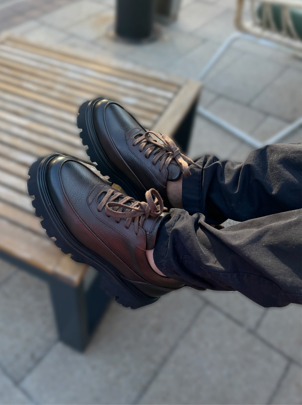 Genuine brown leather lace-up formal