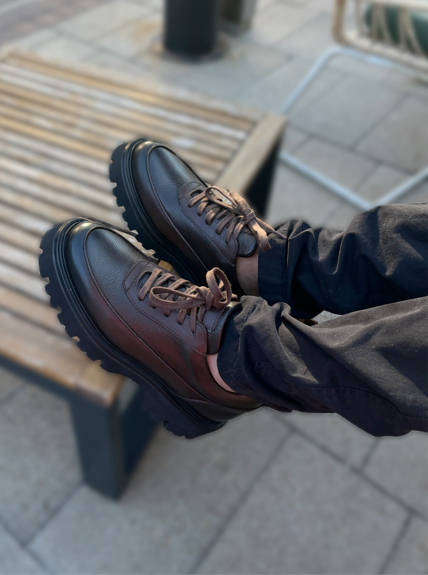 Genuine brown leather lace-up formal