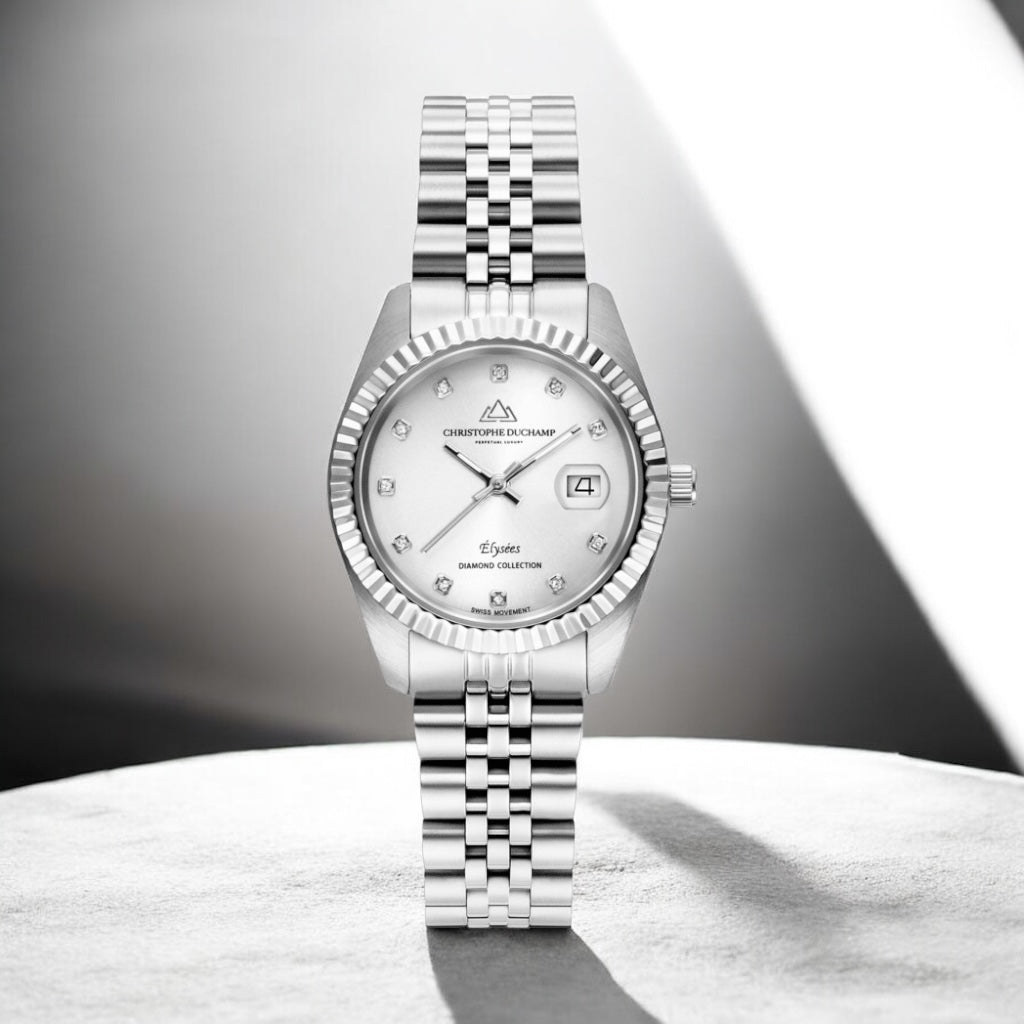 CHRISTOPHE DUCHAMP ÉLYSÉES
SKU: CD7201-03
Silver sunray dial, silver strap & case.