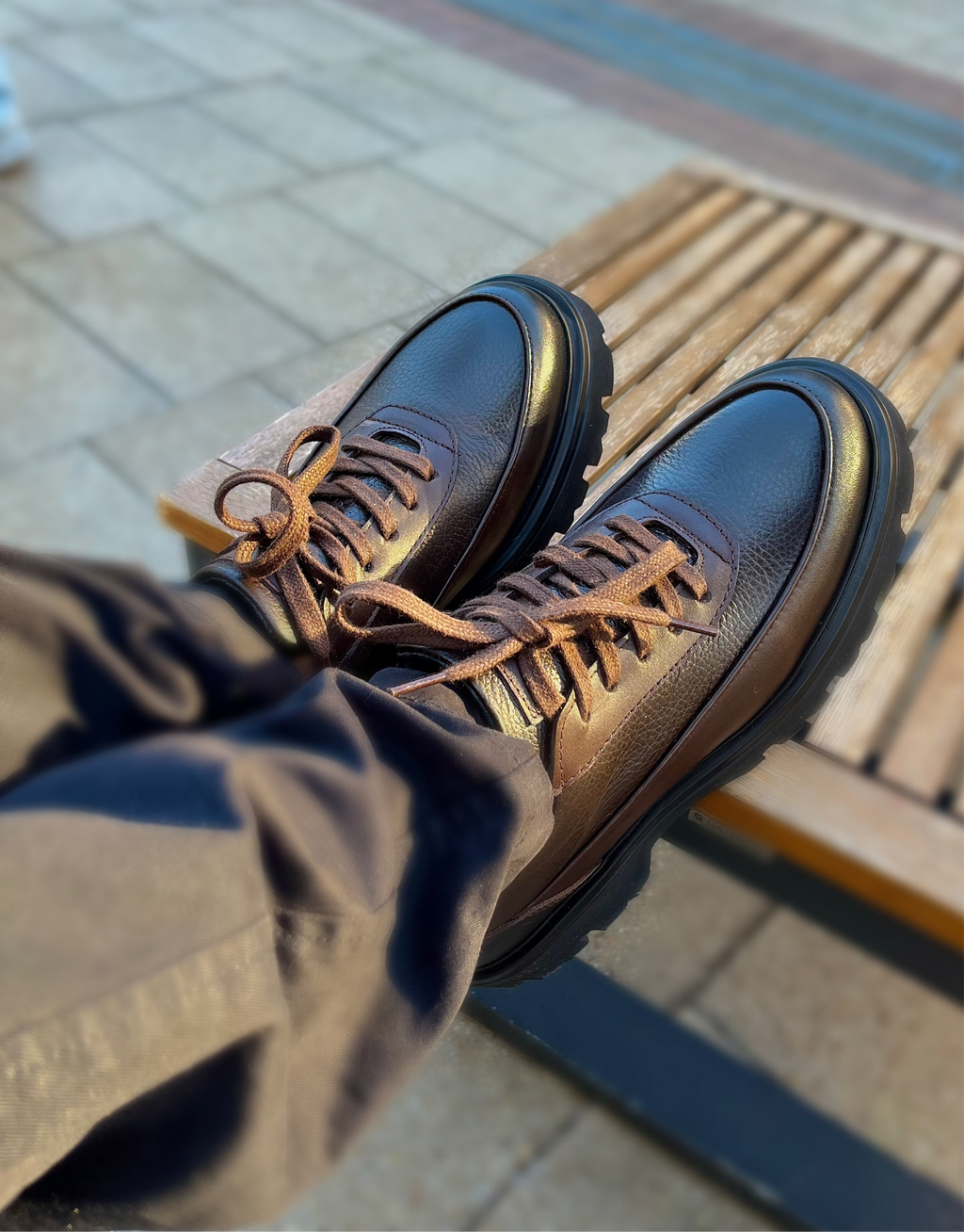 Genuine brown leather lace-up formal