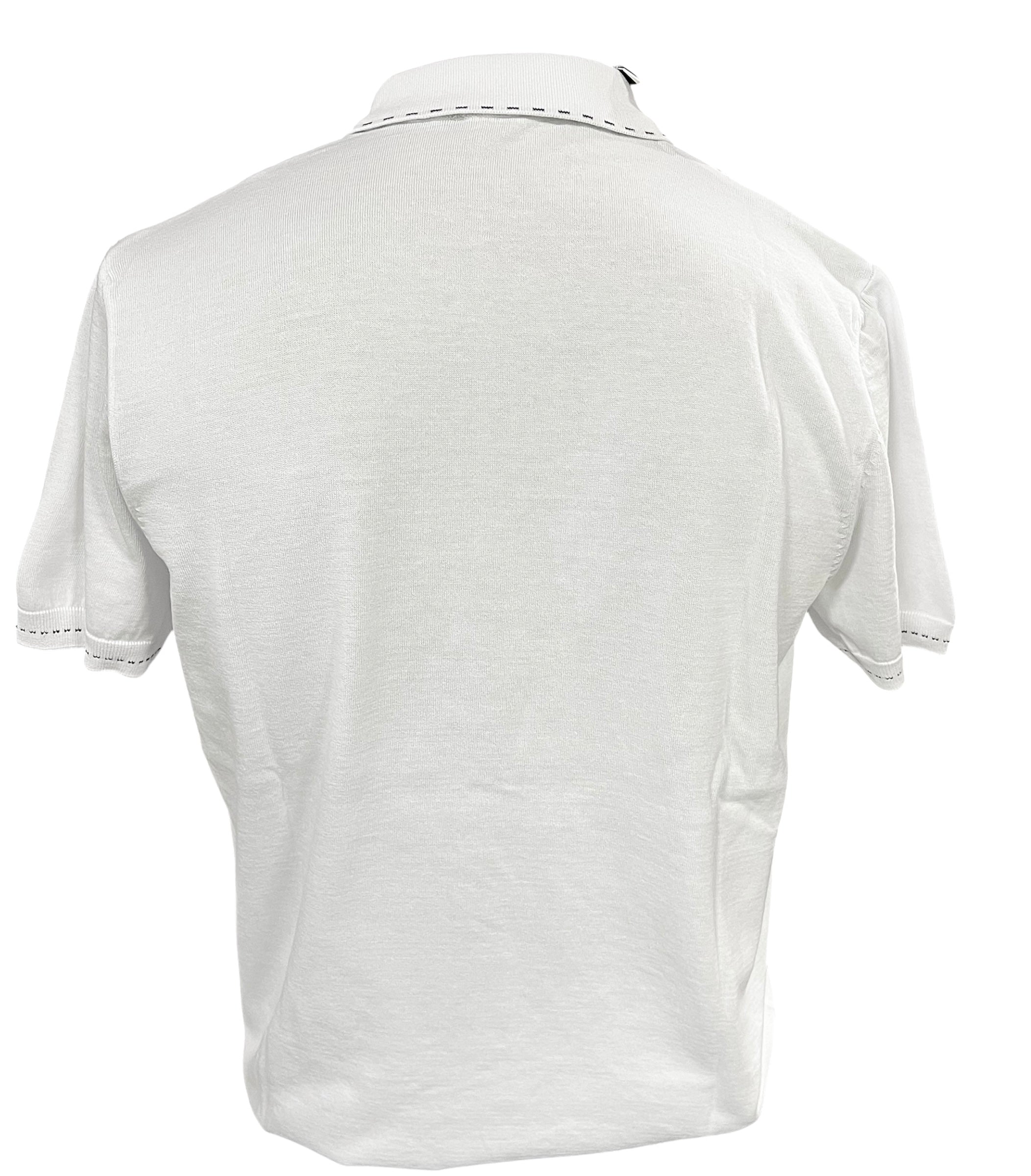 Men’s Premium White Contrast-Stitch Zip Polo Shirt