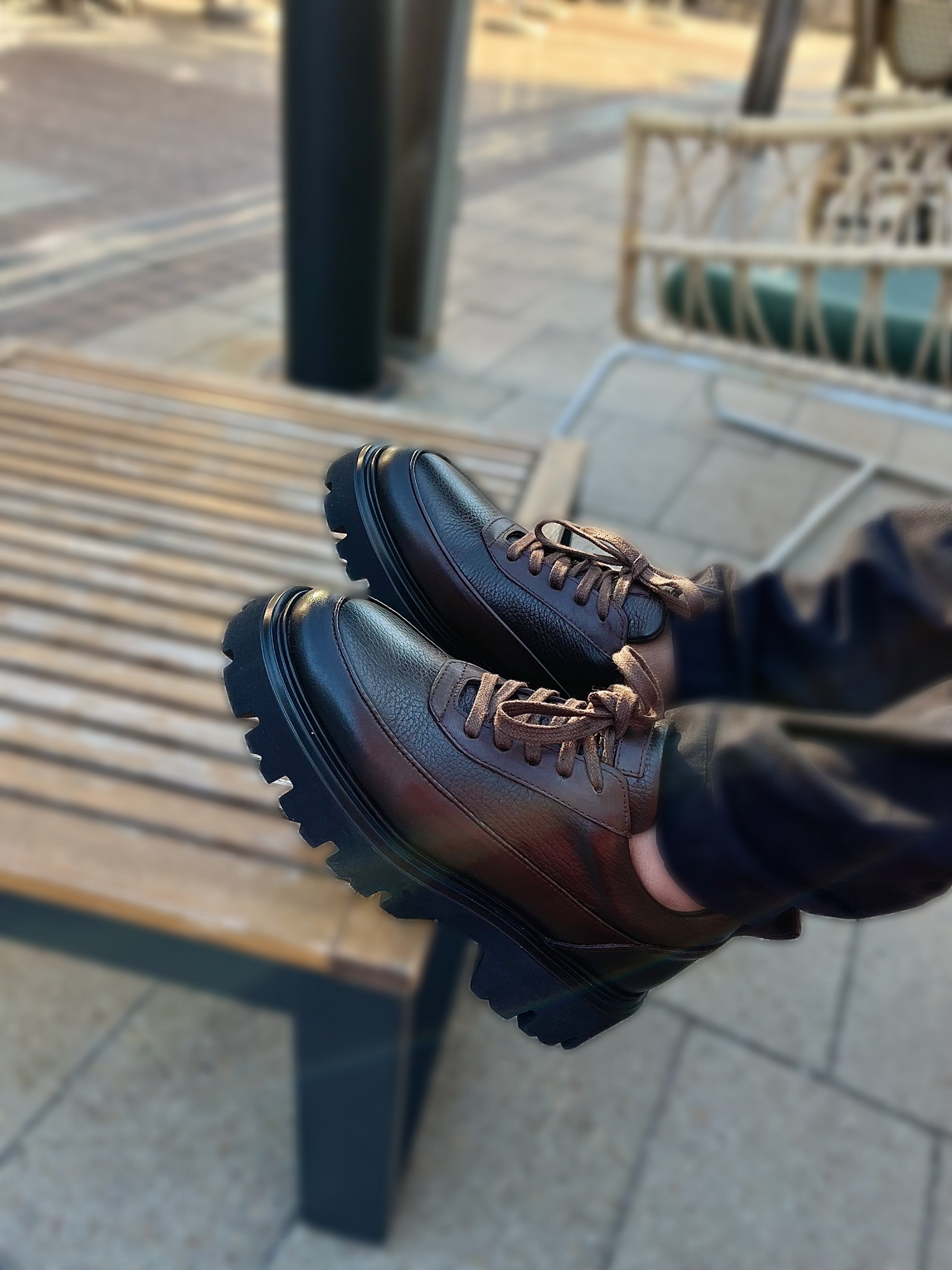 Genuine brown leather lace-up formal