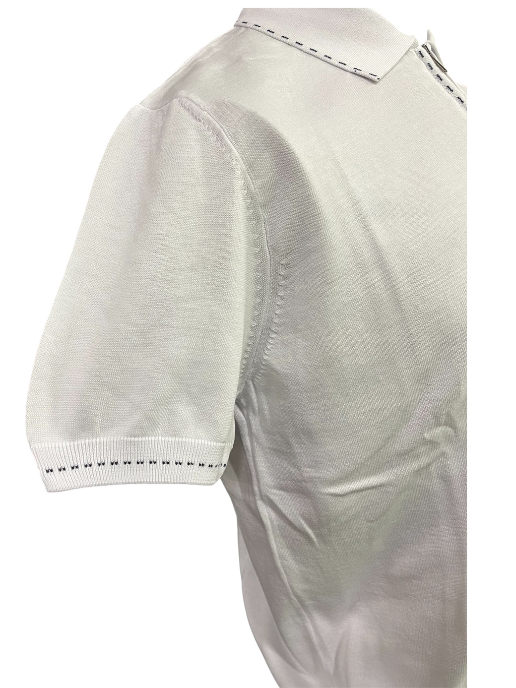 Men’s Premium White Contrast-Stitch Zip Polo Shirt