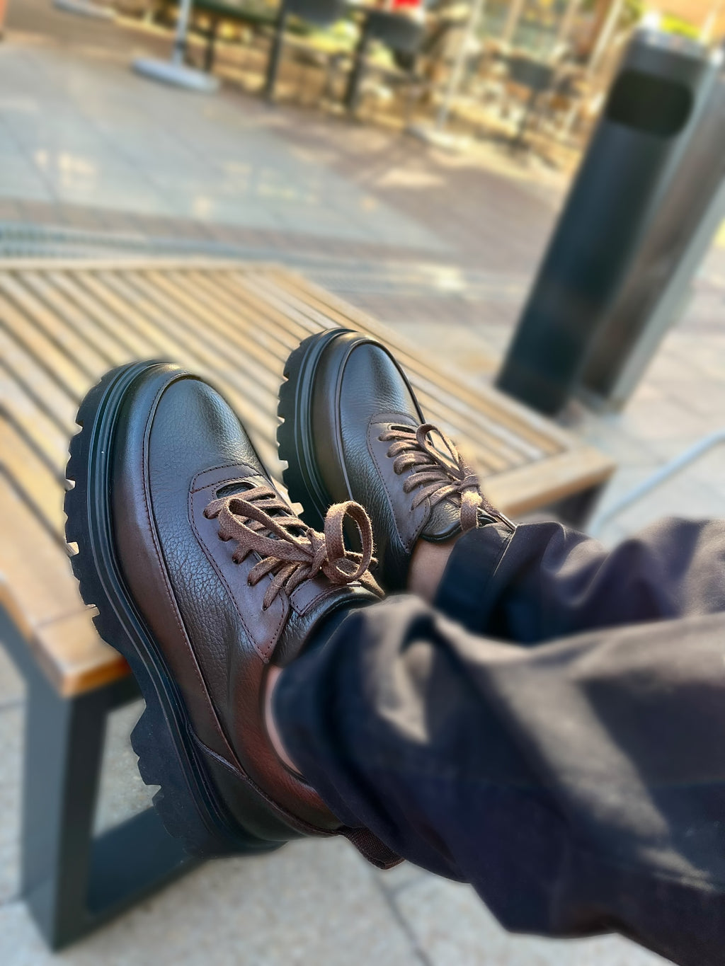 Genuine brown leather lace-up formal