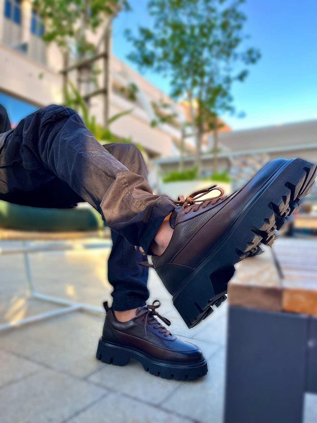 Genuine brown leather lace-up formal