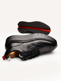 Men’s Genuine black leather lace-up sneaker with red detail