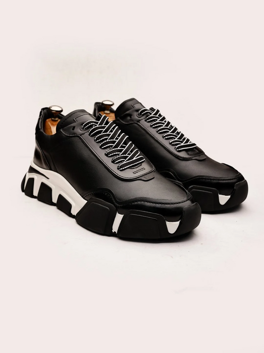 Men’s Chunky Sole Black Leather Sneakers