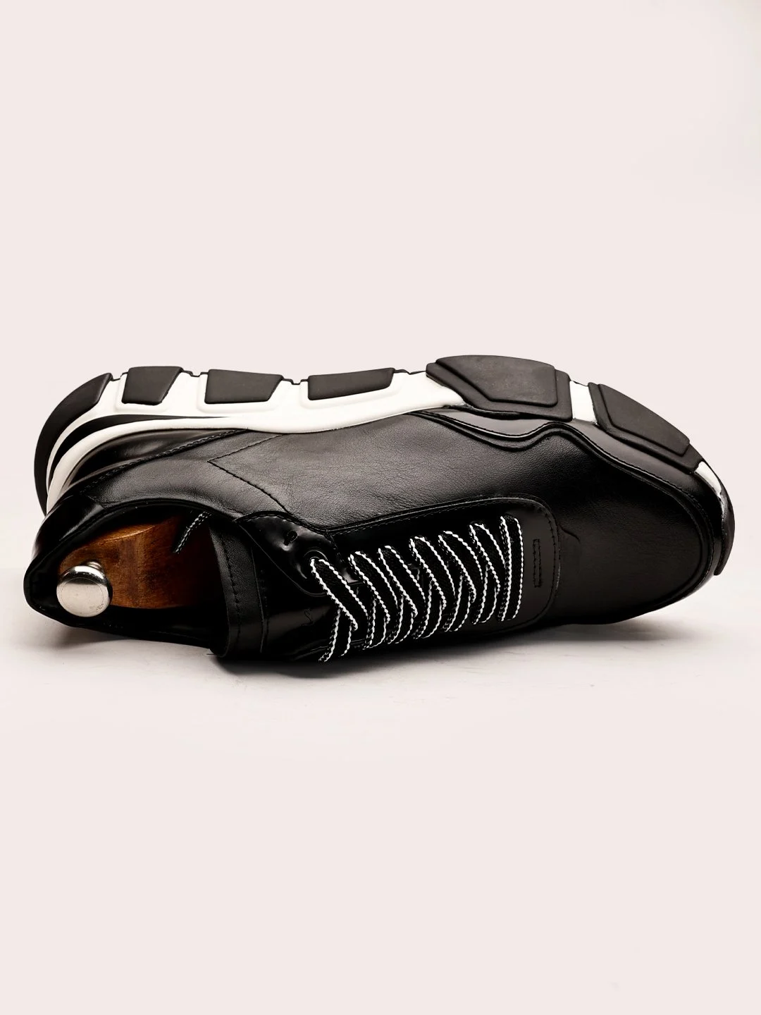 Men’s Chunky Sole Black Leather Sneakers