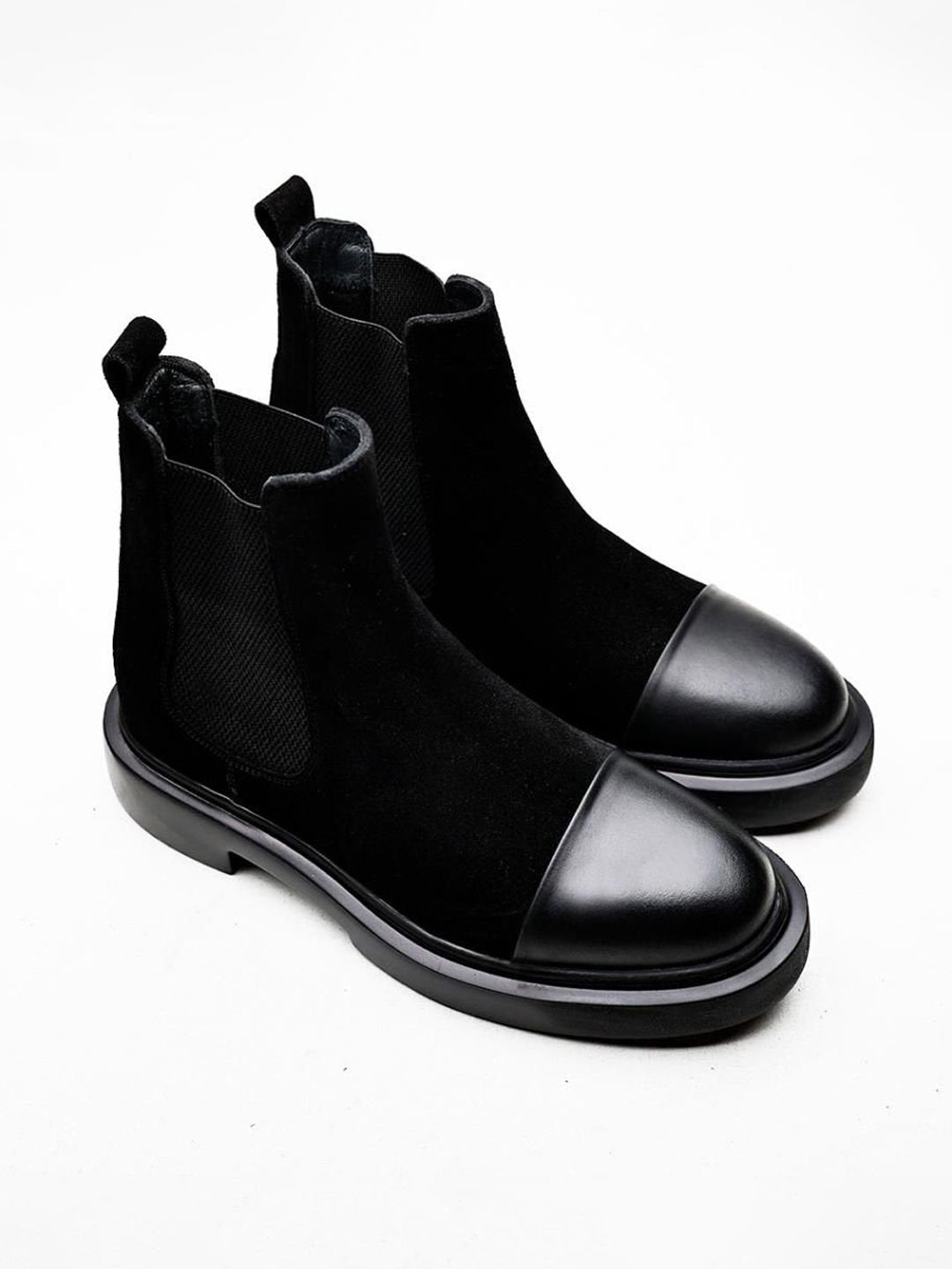 Black Suede boot with front leather detail