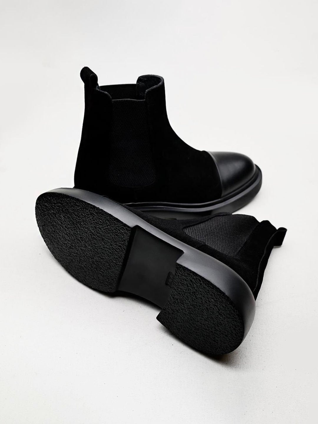 Black Suede boot with front leather detail