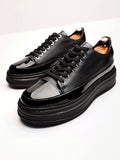 Black-lace up sneaker with Patent leather trimmings