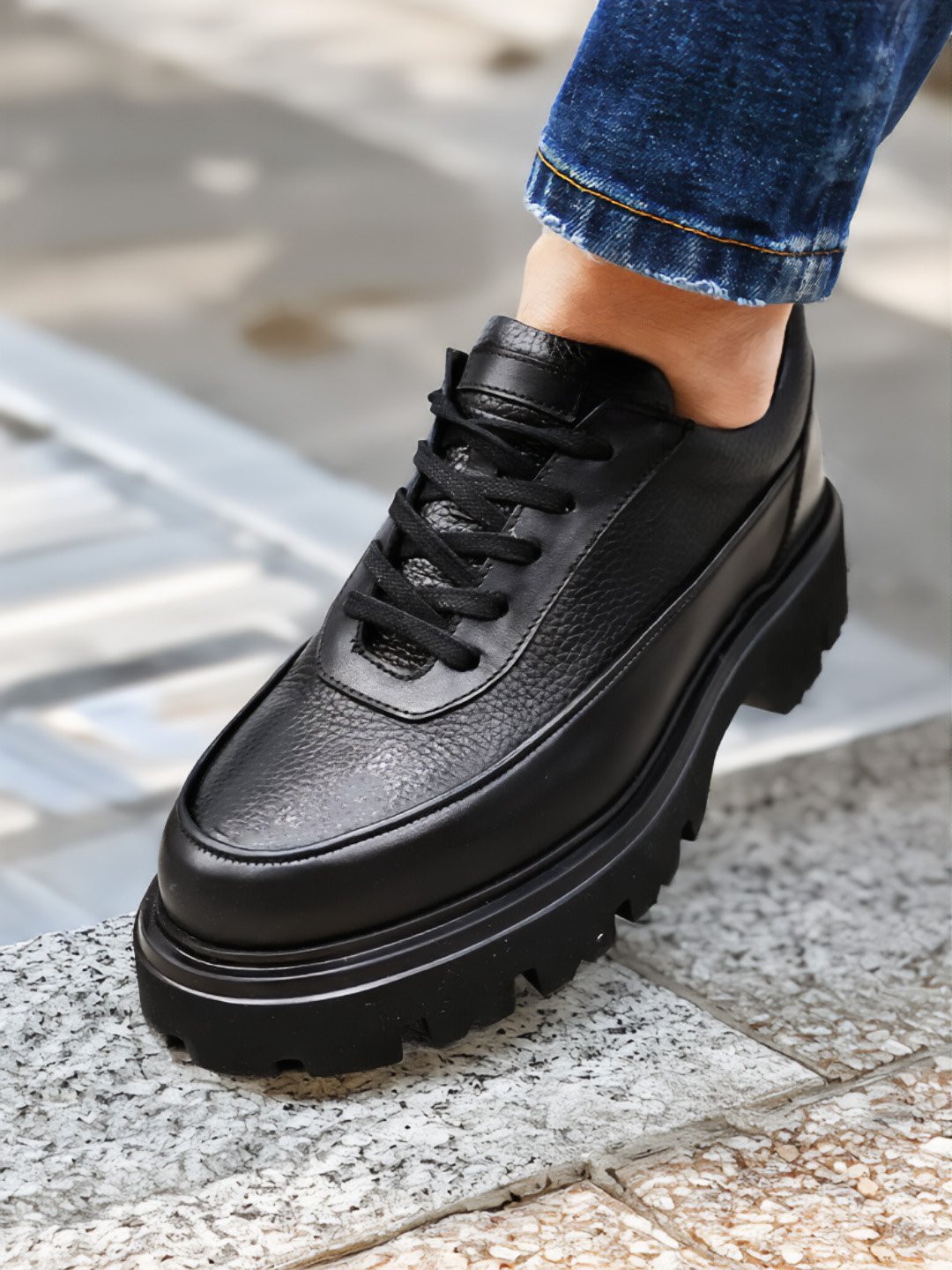 Genuine black leather lace-up formal