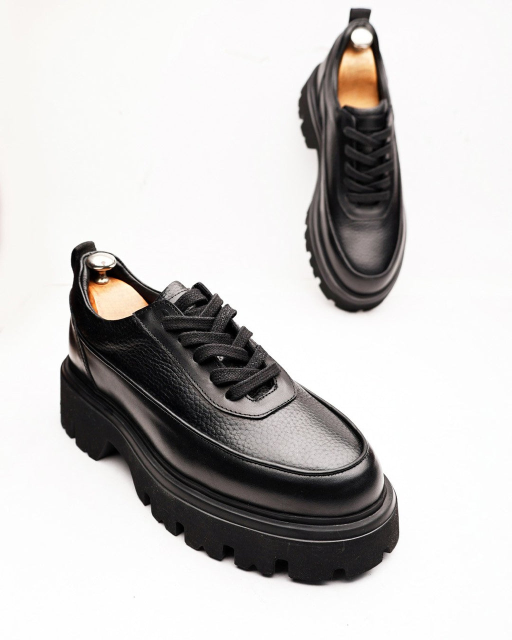 Genuine black leather lace-up formal