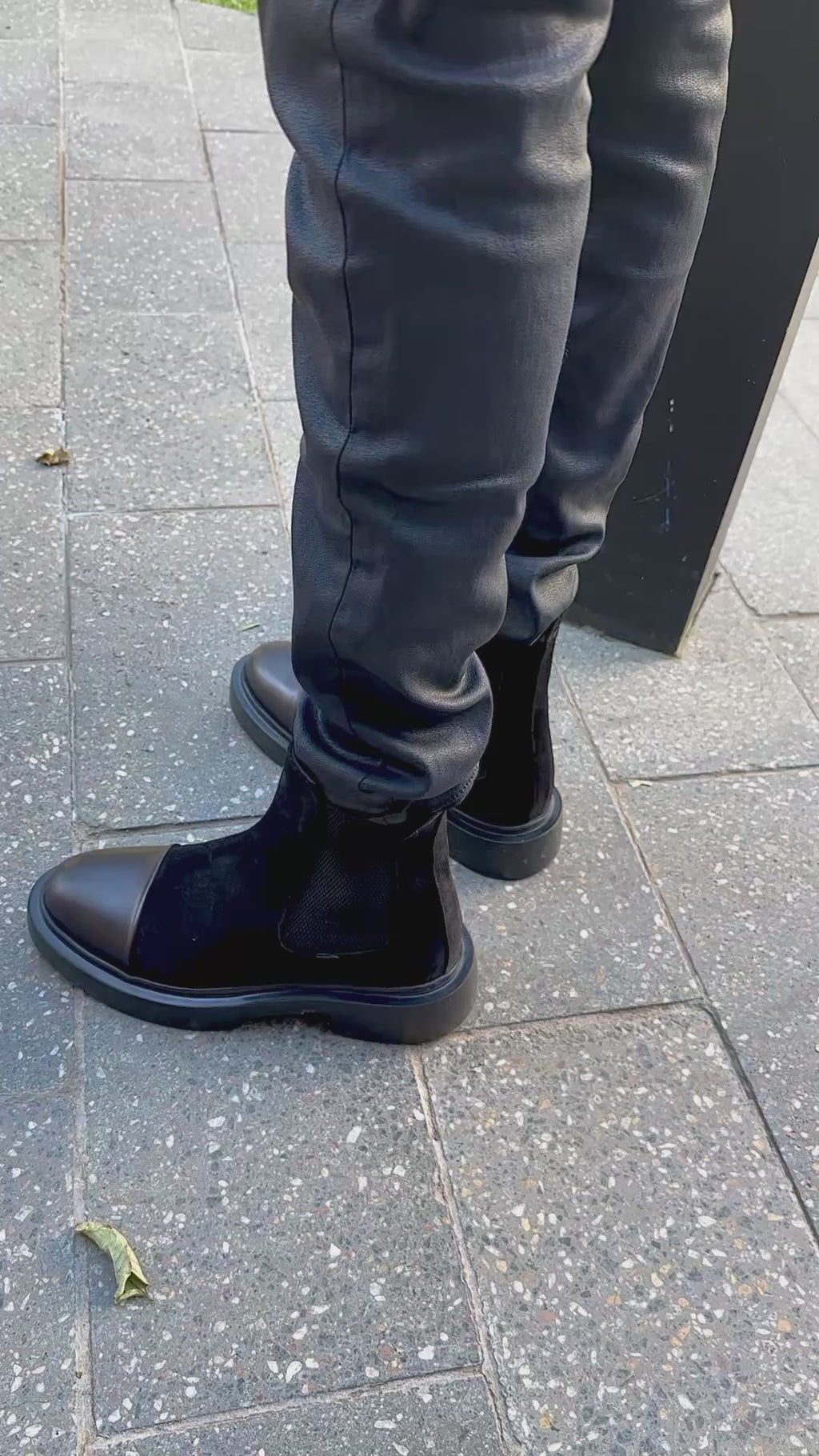 Black Suede boot with front leather detail