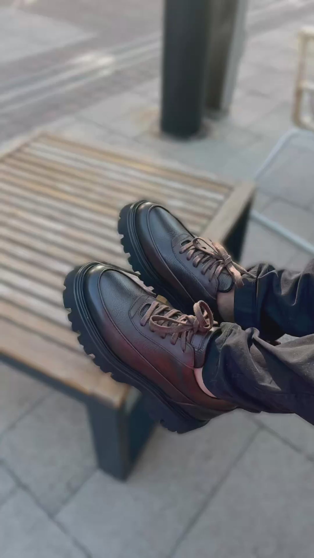 Genuine brown leather lace-up formal